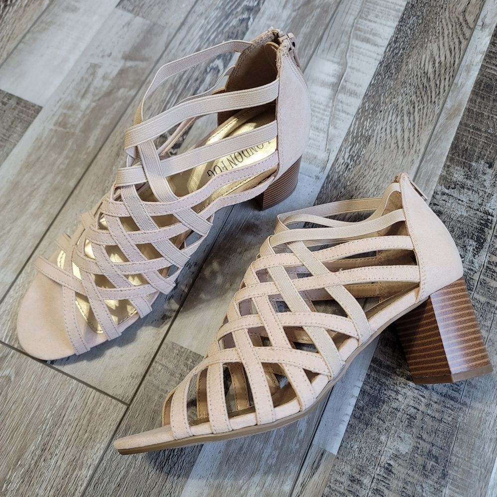 London Fog Ninmac Open Toe Heeled Stretch Sandals Size 9